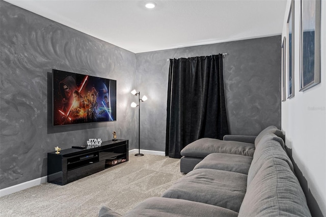 home theater room with carpet floors