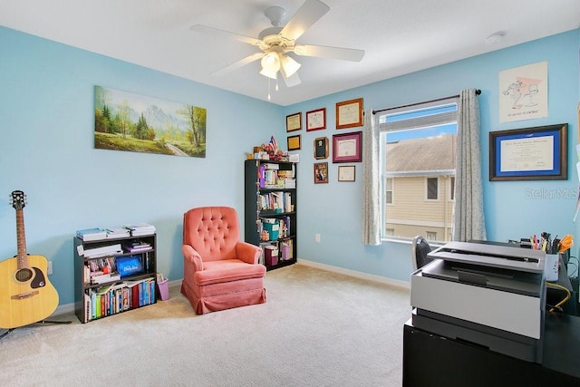 office featuring carpet flooring and ceiling fan