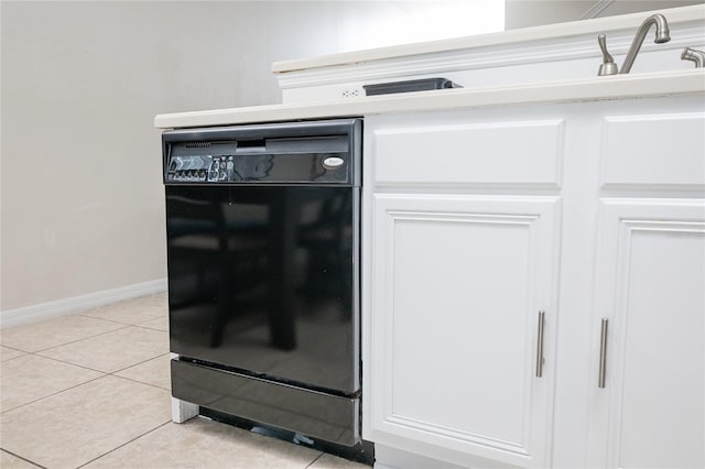 details featuring sink, black dishwasher, and white cabinetry