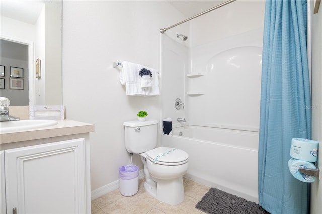 full bathroom featuring vanity, tile patterned flooring, toilet, and shower / bath combo with shower curtain