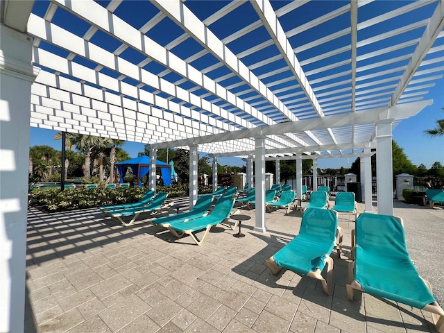 view of patio featuring a pergola