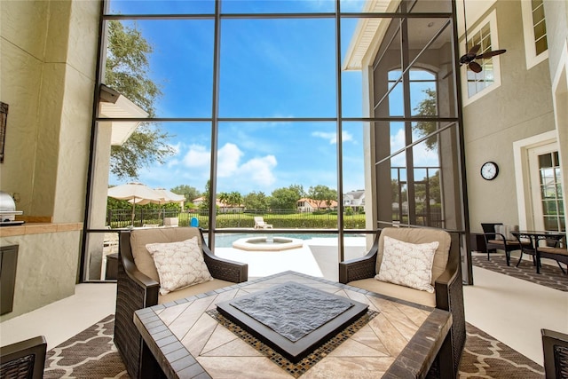 view of patio / terrace with outdoor dining area, an outdoor pool, area for grilling, and an in ground hot tub