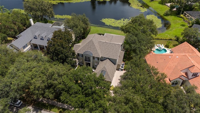 aerial view with a water view