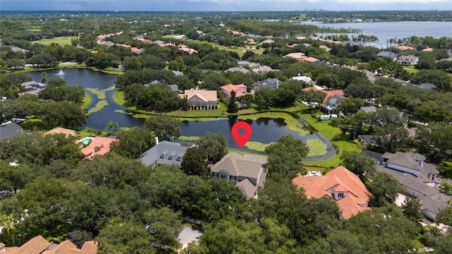 aerial view with a water view and a residential view