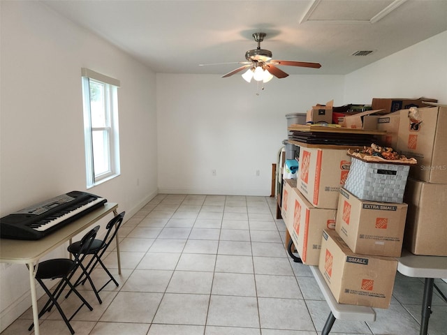 storage area featuring ceiling fan