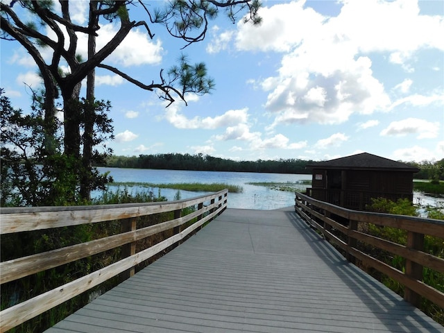 dock area with a water view