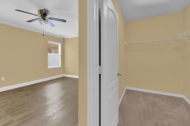 interior space featuring hardwood / wood-style flooring and ceiling fan