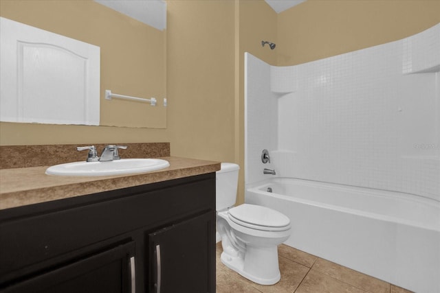 full bathroom with toilet, tile patterned flooring, shower / tub combination, and vanity