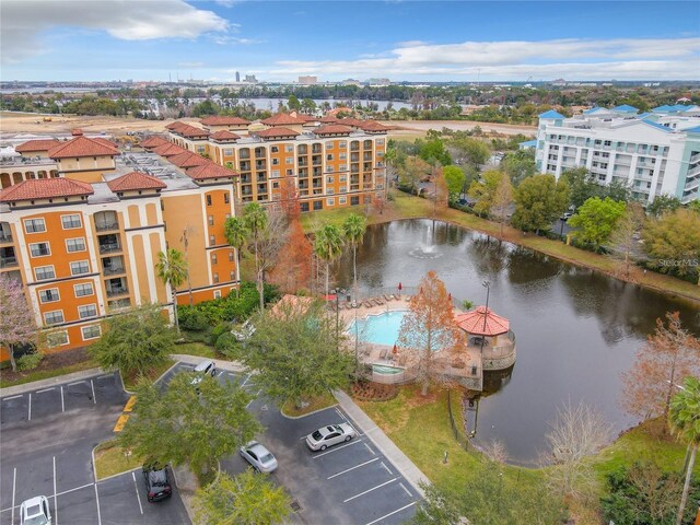 aerial view with a water view