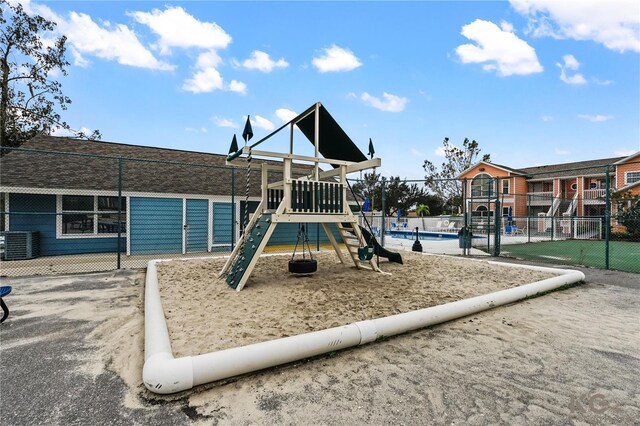 view of play area with central AC unit