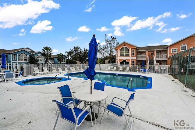 view of pool featuring a patio area and a hot tub