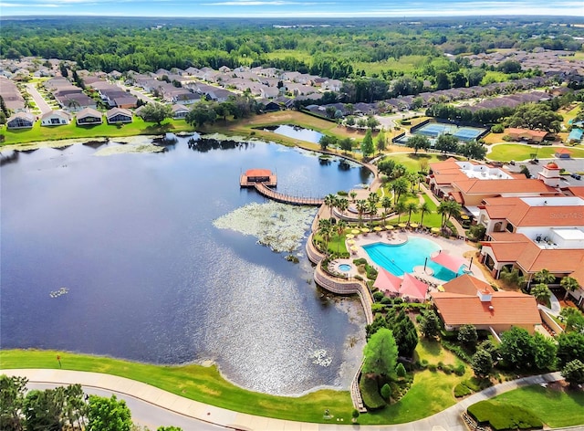 aerial view with a water view