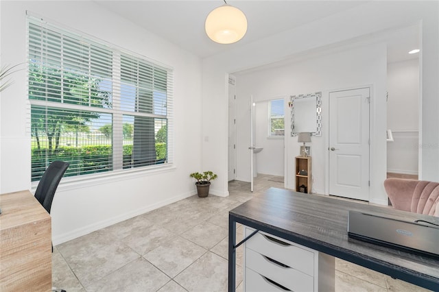 view of tiled home office