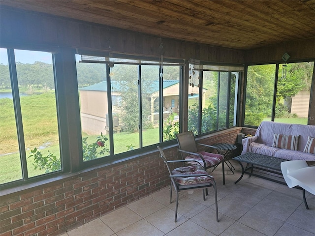 sunroom with wooden ceiling