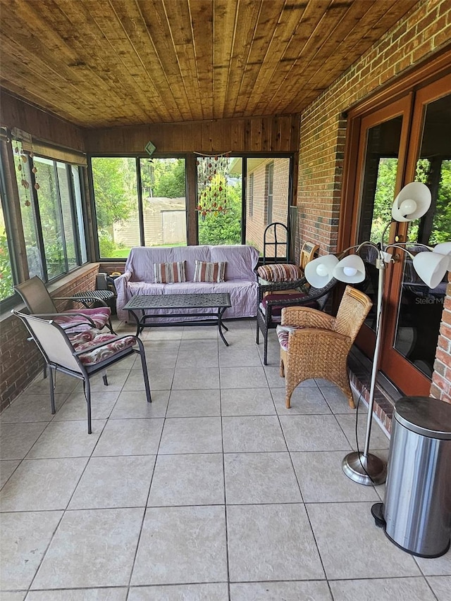 sunroom with wood ceiling