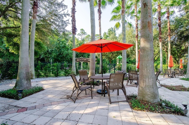 view of patio featuring fence