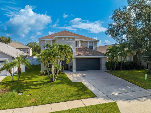 view of front facade with a garage and a front yard