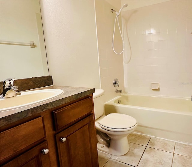 full bathroom featuring vanity, tile patterned floors, shower / bathtub combination, and toilet