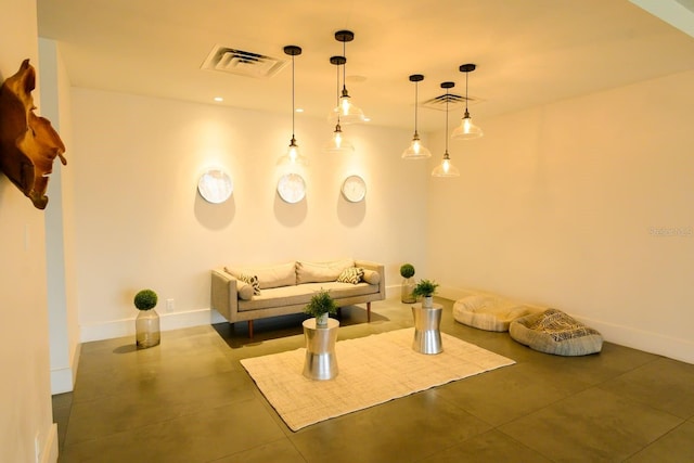 living room featuring tile patterned flooring