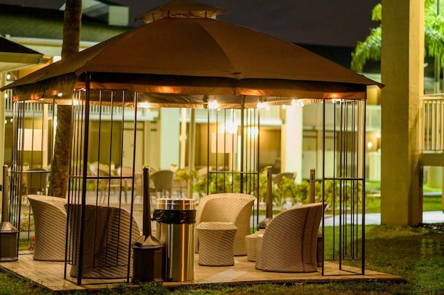 patio at night with a gazebo