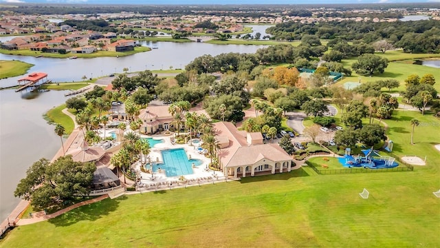 bird's eye view featuring a water view