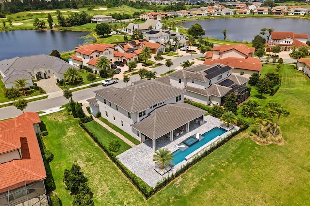 aerial view with a water view