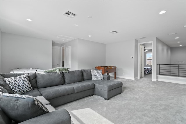 living room featuring light colored carpet