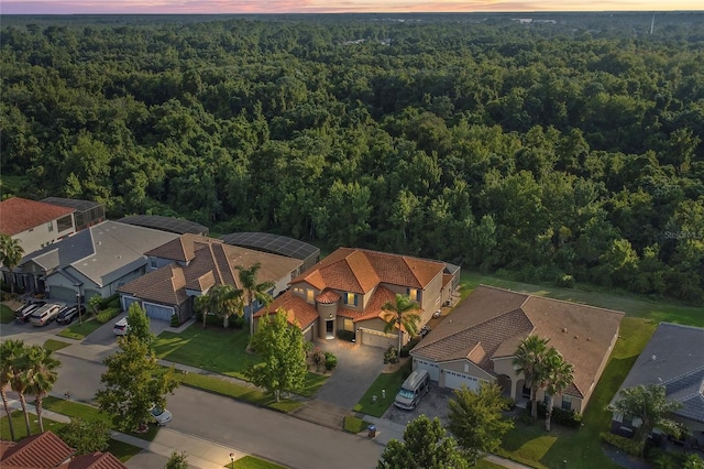 view of aerial view at dusk