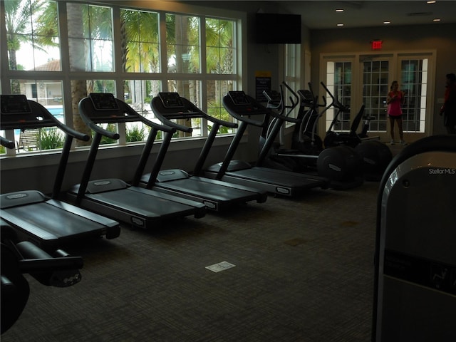 workout area with carpet floors and plenty of natural light