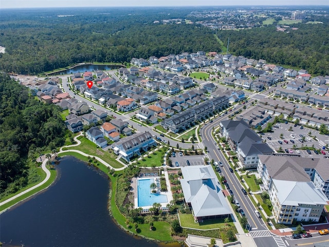 aerial view featuring a water view