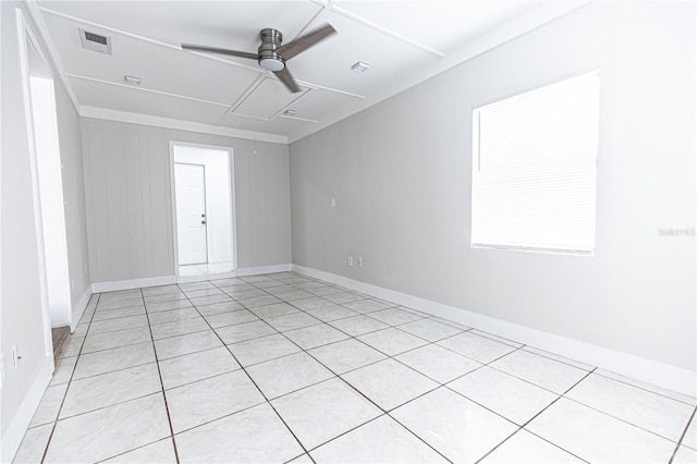 unfurnished room with ceiling fan and light tile patterned flooring