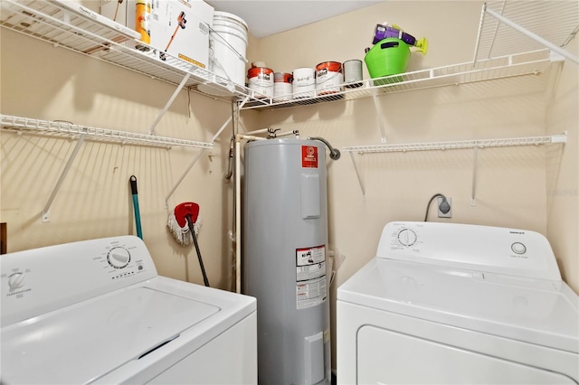 laundry room featuring washing machine and clothes dryer and water heater