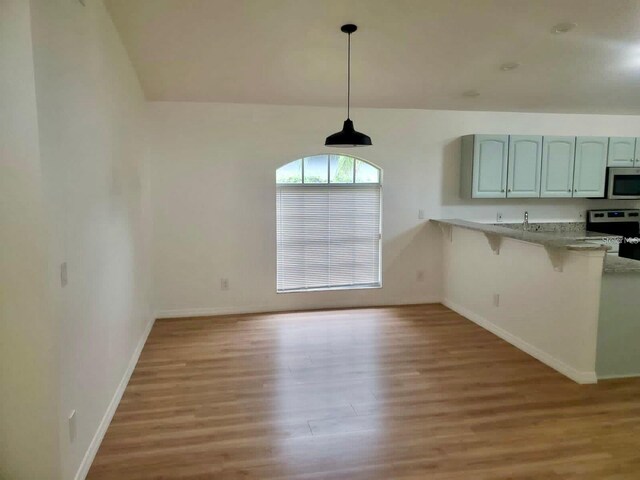 unfurnished dining area featuring sink and light hardwood / wood-style floors