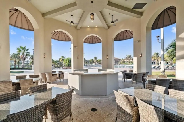 view of patio with an outdoor bar