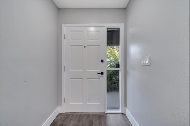 foyer with dark wood-type flooring