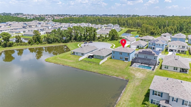 aerial view with a water view