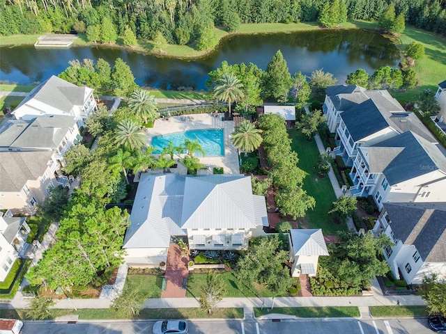 drone / aerial view featuring a water view