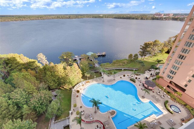 aerial view featuring a water view