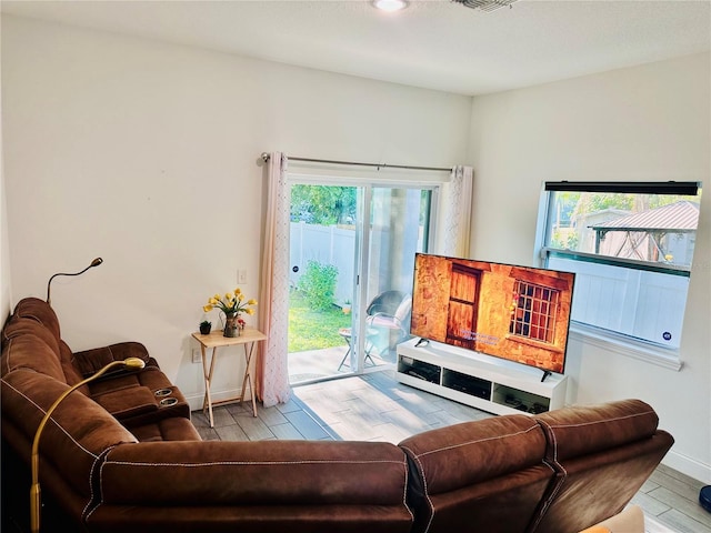 living room with light wood-type flooring