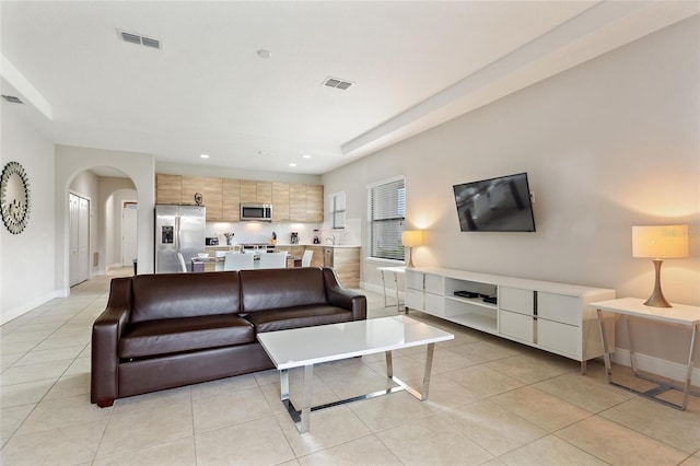 view of tiled living room