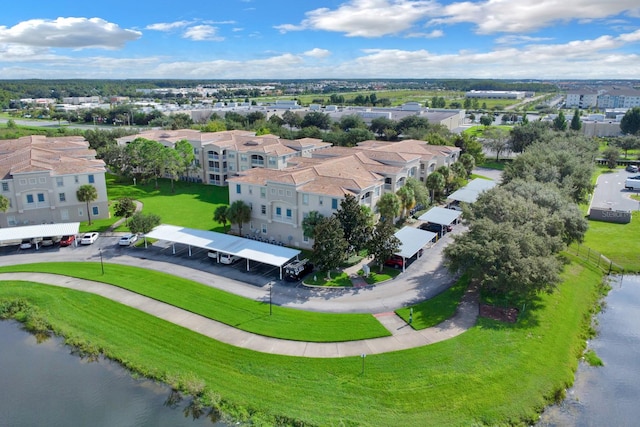 aerial view featuring a water view