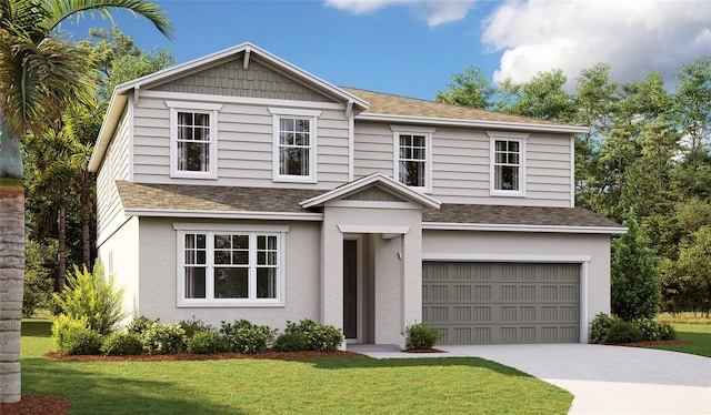 view of front of house featuring a garage and a front lawn