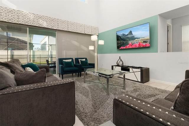 living area featuring tile patterned flooring