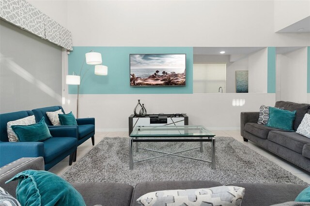 living room featuring light tile patterned floors