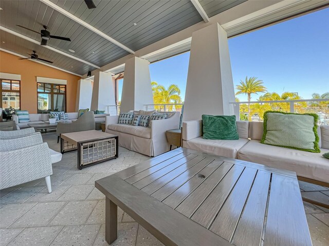 view of patio featuring ceiling fan and an outdoor hangout area