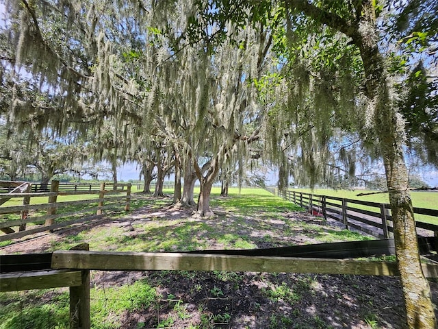 view of yard featuring a water view and a rural view