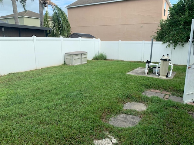 view of yard with a fenced backyard