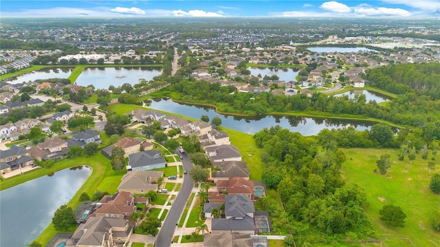 aerial view featuring a residential view and a water view