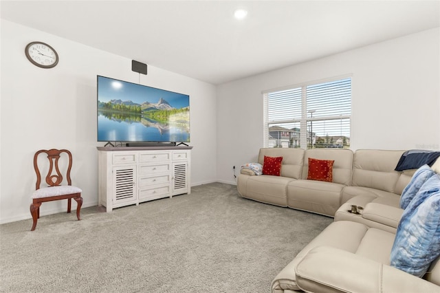 living room featuring light colored carpet