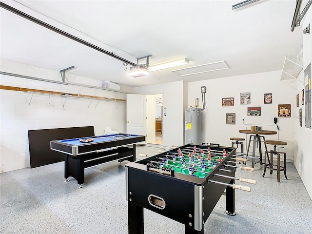 game room with electric water heater